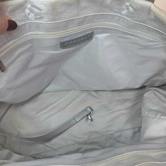 Chanel Rare Silver Travel Line Fabric Tote with Silver Leather Handles - Picture 14 of 17